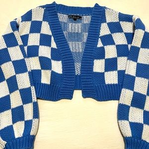 Blue Blush checkered crop cardigan